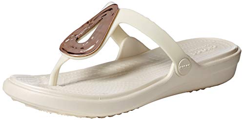 Crocs Sanrah Liquid Metallic Flip W, Sandalias con Punta Abierta Mujer, Rosa (Rose Gold/Oyster 6pu), 39/40 EU