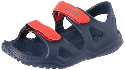 Crocs Swiftwater River Sandal, Sandalias de Punta Descubierta Unisex Niños, Azul (Navy/Flame 4ba), 28/29 EU