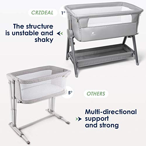 CRZDEAL Cuna Colecho Bebe, Cuna de Colecho para Recién Nacidos con una Gran Cesta de Almacenamiento, Altura Ajustable, Colchón Desmontable y Lavable, Malla Transpirable, Gris, Tejido Fijo de Cama