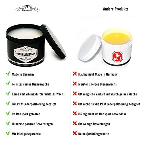 Cuidado del Cuero incoloro para Coche Muebles Chaquetas Bolsos sofá Zapatos sillín Cuero BÁLSAMO de URBAN FOREST con Aceite de Cera de Abejas y Aguacate, tamaño: 500ml