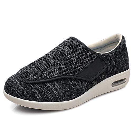 Cxypeng con Espuma de Memoria Zapatillas,Velcro Antideslizante de Malla para Zapatos de Caminar para Ancianos, Zapatos de Pulgar valgus-Negro Gris_43,Zapatillas Edema Artritis Edema Ancho