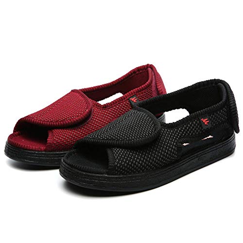Cxypeng Zapatilla Ancho Especial Mujer Velcro,Zapatos de Tela Casual Ajustables con Velcro ensanchados, pies de Gasa Anchos y gordos pies de Gasa-Red_44,Zapatos Diabéticos para Hombre