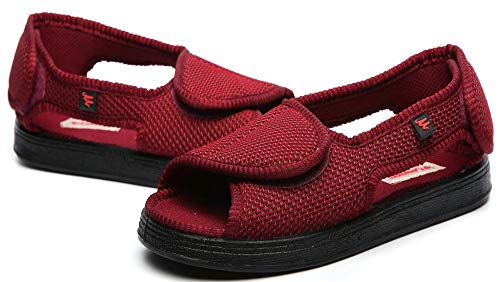 Cxypeng Zapatilla Ancho Especial Mujer Velcro,Zapatos de Tela Casual Ajustables con Velcro ensanchados, pies de Gasa Anchos y gordos pies de Gasa-Red_44,Zapatos Diabéticos para Hombre