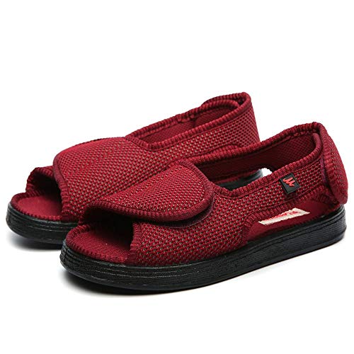 Cxypeng Zapatilla Ancho Especial Mujer Velcro,Zapatos de Tela Casual Ajustables con Velcro ensanchados, pies de Gasa Anchos y gordos pies de Gasa-Red_44,Zapatos Diabéticos para Hombre