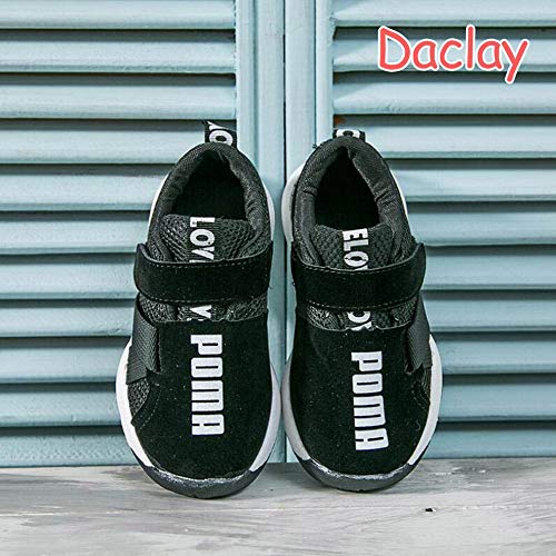 Daclay Zapatos niños Deportivo Transpirable y Transpirable con Parte Superior de Cuero cómoda con Zapatillas Velcro niña Sneakers (28 EU, Negro)