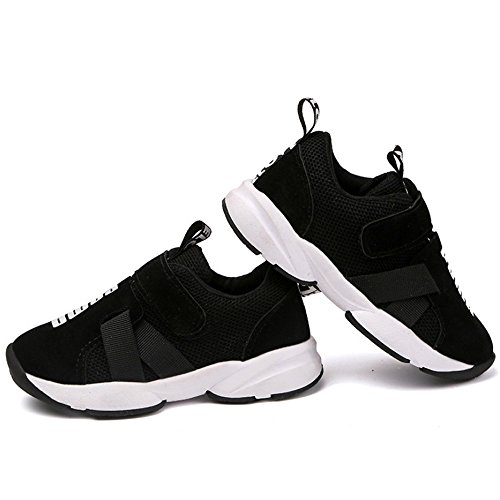 Daclay Zapatos niños Deportivo Transpirable y Transpirable con Parte Superior de Cuero cómoda con Zapatillas Velcro niña Sneakers (Negro, 35)