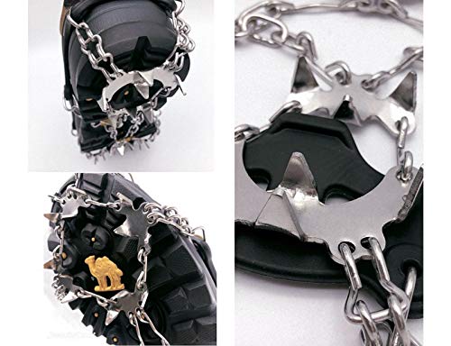 DAFENP Crampones Ligeros 19 Dientes Tacos con Cadena de Dcero Inoxidable Antideslizante Crampones Nieve Hielo para Zapatos Invierno Montañismo Escalada Alpinismo Cámping Acampada BZ0011-Orange-M