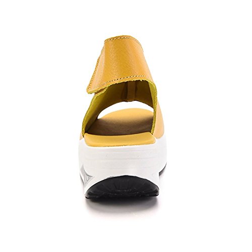 DAFENP Sandalias Plataforma Mujer Verano Sandalias Cuña Comodas Cuero Zapatos Tacon para Caminar (39 EU, Amarillo)