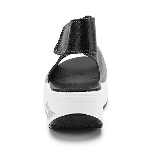 DAFENP Sandalias Plataforma Mujer Verano Sandalias Cuña Comodas Cuero Zapatos Tacon para Caminar (39 EU, Negro)
