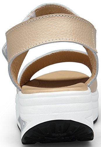 DAFENP Sandalias Plataforma Mujer Verano Sandalias Cuña Comodas Cuero Zapatos Tacon para Caminar LX308-2-beige-EU40