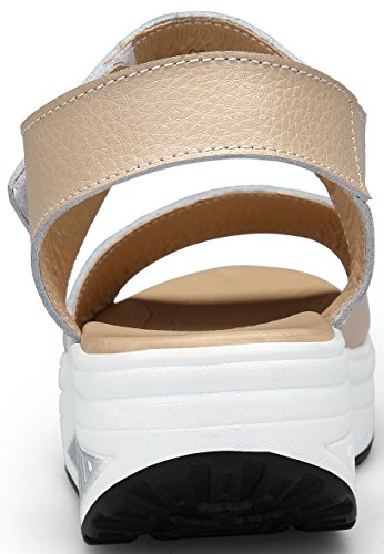 DAFENP Sandalias Plataforma Mujer Verano Sandalias Cuña Comodas Cuero Zapatos Tacon para Caminar LX308-2-beige-EU40