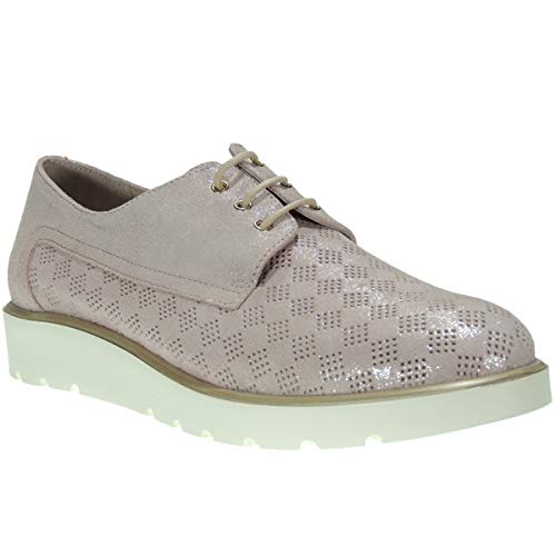 D'ALVARO 2802 Zapato Ocasión Plataforma Mujer Llano Antideslizante Piel Picado Cordones Blucher Rosa Talla 37