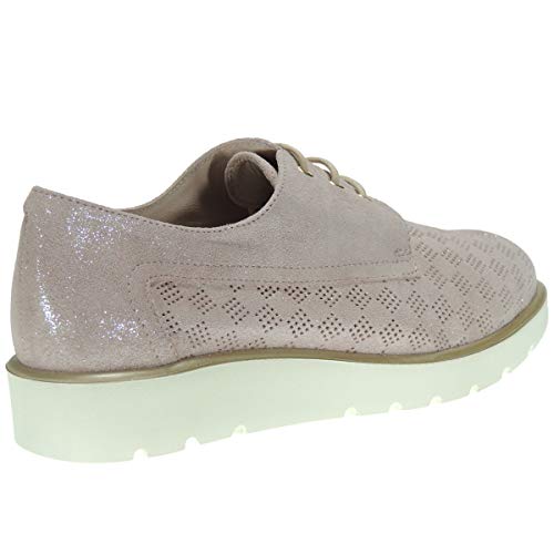 D'ALVARO 2802 Zapato Ocasión Plataforma Mujer Llano Antideslizante Piel Picado Cordones Blucher Rosa Talla 37