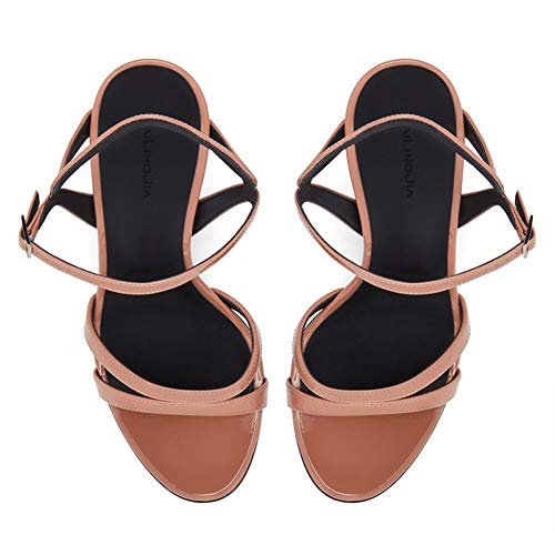 Damas bombas sandalias tacones altos tobillo fiesta ocio boda noche sandalias moda mujeres verano alto pelo stiletto zapatos,Nude,45