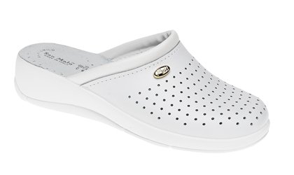 Damas San MALO Cuero Zueco Mulas - Blanco, EU 41