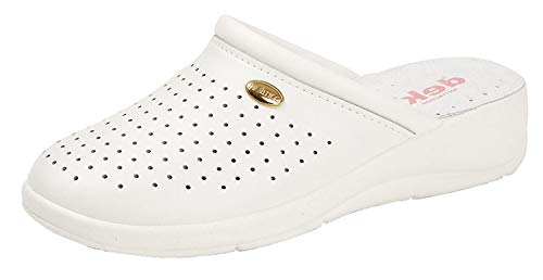 Damas San MALO Cuero Zueco Mulas - Blanco, EU 41