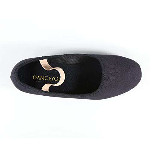 DANCEYOU Zapatos de carácter Negro Zapatos de Baile de Lona de tacón bajo Zapatilla de Baile de Salón Modernos Bailarina Niño Adulto Zapatos Casuales de Baile, 35 EU