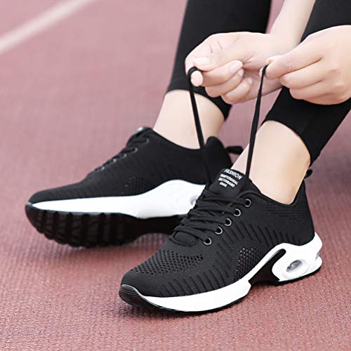 Dannto Zapatos Deporte Mujer Zapatillas Deportivas Correr Gimnasio Casual Zapatos para Caminar Mesh Running Transpirable Aumentar Más Altos Sneakers (Negro-B,37)