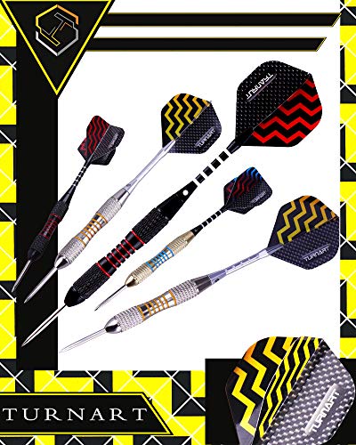 Dardos Dardos con Punta de Acero 9 Piezas de 24 Gramos con 18 Ejes de Aluminio, 27 Plumas 5 Patrones, 20 Anillos de Goma, Estuche de Regalo de Dardos