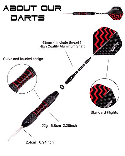 Dardos Dardos con Punta de Acero 9 Piezas de 24 Gramos con 18 Ejes de Aluminio, 27 Plumas 5 Patrones, 20 Anillos de Goma, Estuche de Regalo de Dardos