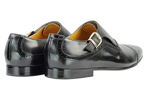 De Cuero Real De Los Hombres Retro Hebilla Negro Zapatos Marrón Elegante Formal De Deslizamiento En Mocasín [Hy48-A161-Black-44]