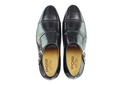 De Cuero Real De Los Hombres Retro Hebilla Negro Zapatos Marrón Elegante Formal De Deslizamiento En Mocasín [Hy48-A161-Black-44]