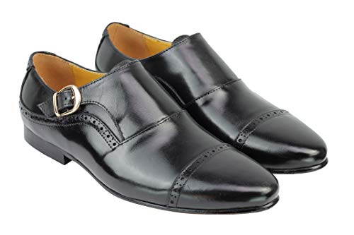 De Cuero Real De Los Hombres Retro Hebilla Negro Zapatos Marrón Elegante Formal De Deslizamiento En Mocasín [Hy48-A161-Black-44]