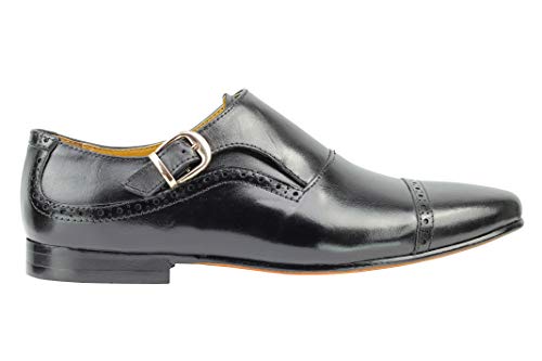 De Cuero Real De Los Hombres Retro Hebilla Negro Zapatos Marrón Elegante Formal De Deslizamiento En Mocasín [Hy48-A161-Black-44]