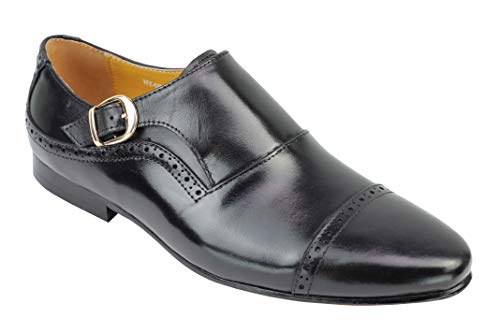 De Cuero Real De Los Hombres Retro Hebilla Negro Zapatos Marrón Elegante Formal De Deslizamiento En Mocasín [Hy48-A161-Black-44]