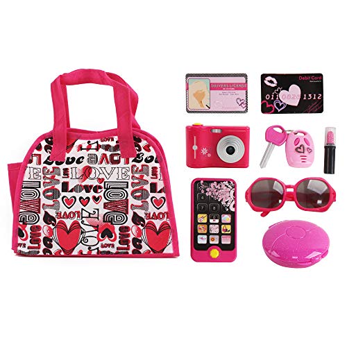 deAO Juego de Belleza Estilismo y Moda Conjunto de Accesorios Fashion Bolso de Mano Incluye Maquillaje Artificial Teléfono y Cámara de Juguete con Luz y Sonidos