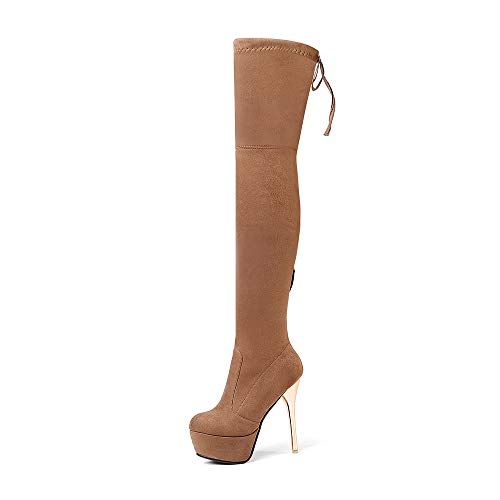DEAR-JY Mujer Botas sobre la Rodilla, Plataforma Sexy súper Estilete tacón Alto Estiramiento Muslo Botas Altas,Tamaño Grande Adecuado para el Trabajo Diario y Las Compras,Camel,37.5EU/4UK