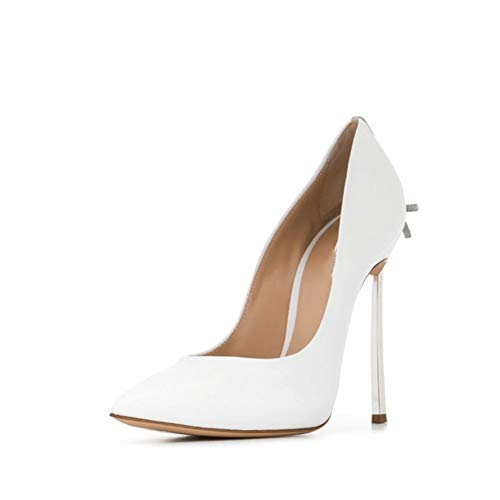 DEAR-JY Zapatos de Tacón para Mujer,12cm Elegante Sexy Punta Puntiaguda tacón de Aguja Asakuchi,Boda Fiesta Club Vestido de Noche Zapatos de salón Tallas Grandes Bombas,Blanco,42 EU