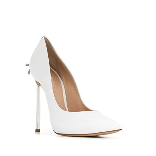 DEAR-JY Zapatos de Tacón para Mujer,12cm Elegante Sexy Punta Puntiaguda tacón de Aguja Asakuchi,Boda Fiesta Club Vestido de Noche Zapatos de salón Tallas Grandes Bombas,Blanco,42 EU