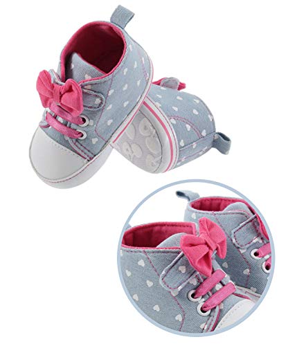 DEBAIJIA Bebé Niña Primeros Pasos Zapatos con Lazo para 6-18 Meses Infante Zapatos de Algodón Suela de Silicona Antideslizante Transpirable Ligero Cordones Zapatillas Deportivas