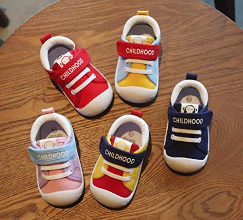 DEBAIJIA Bebé Primeros Pasos Zapatos 1-4 años Niños Niñas Infante Suave Suela Antideslizante Lona Ligero Deportivas 19 EU Amarillo Rojo (Tamaño de la etiqueta-15)
