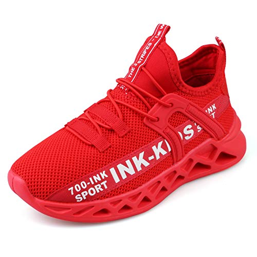 Decai Ligeras Zapatillas Deportivas Unisex Niños Zapatillas de Correr Niño Zapatos Deportivo Transpirable Niña Zapatos de Running Deportes de Exterior Interior Rojo 32 EU