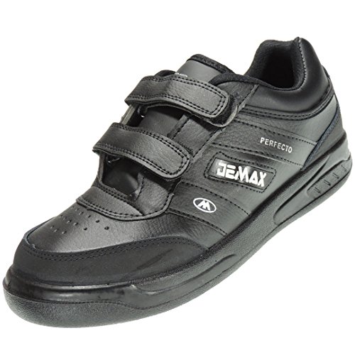 DEMAX P802 Zapatilla Deportiva Hombre Importación Velcro Piel Ancho Piso Llano Grueso Ligero Negro Talla 43