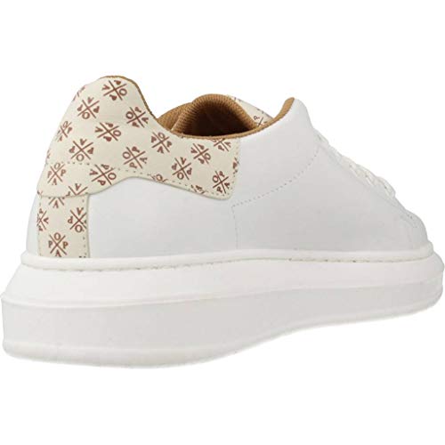 Deportivo de Mujer, Sneaker Modelo valnera en Piel Nappa Color Blanco, Detalle Talon y lengueta Blanco con Logos Marrones, Marca Popa.