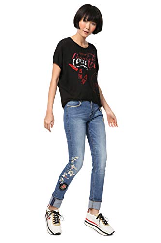 Desigual Playera Patch Cola Enjoy Coca Cola para mujer Negro Negro ( XL