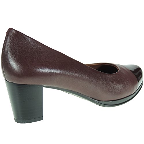 Desiree 1247 Zapato Salón Piel Tacón Ancho de 6 Cm y Punta Charol Piso Goma para Mujer Burdeos Talla 40