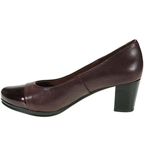 Desiree 1247 Zapato Salón Piel Tacón Ancho de 6 Cm y Punta Charol Piso Goma para Mujer Burdeos Talla 40