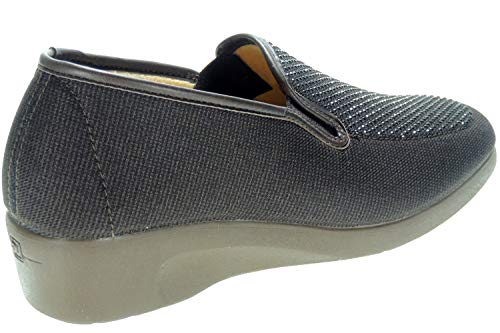 DEVALVERDE 217 Zapatilla Mujer Calle Clásica Brillantes | Cuña 3,5 CM | Elásticos Laterales MARRÓN Talla 40