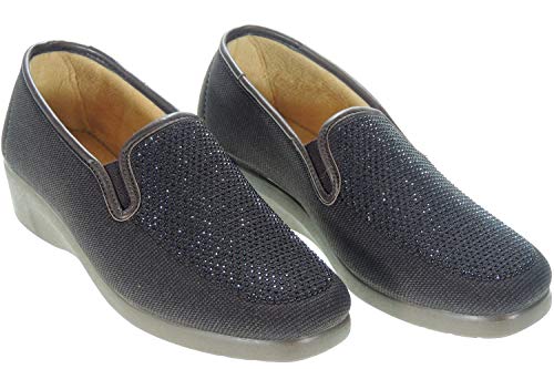 DEVALVERDE 217 Zapatilla Mujer Calle Clásica Brillantes | Cuña 3,5 CM | Elásticos Laterales MARRÓN Talla 40
