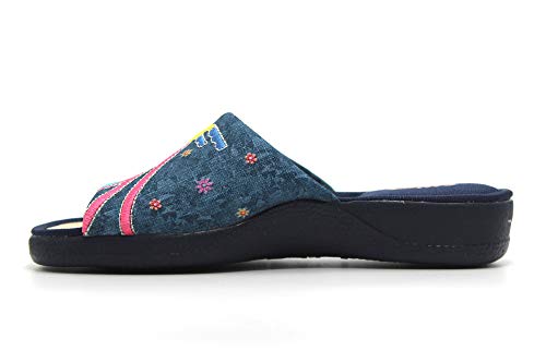 DeValverde - Zapatilla de IR por casa Destalonada, con cuña Baja, Suela de Goma, Dedos Fuera, Antideslizantes, para: Mujer Color: Marino Talla:41