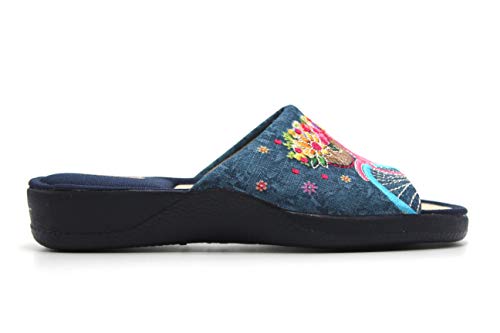 DeValverde - Zapatilla de IR por casa Destalonada, con cuña Baja, Suela de Goma, Dedos Fuera, Antideslizantes, para: Mujer Color: Marino Talla:41