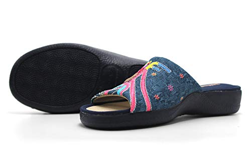 DeValverde - Zapatilla de IR por casa Destalonada, con cuña Baja, Suela de Goma, Dedos Fuera, Antideslizantes, para: Mujer Color: Marino Talla:41