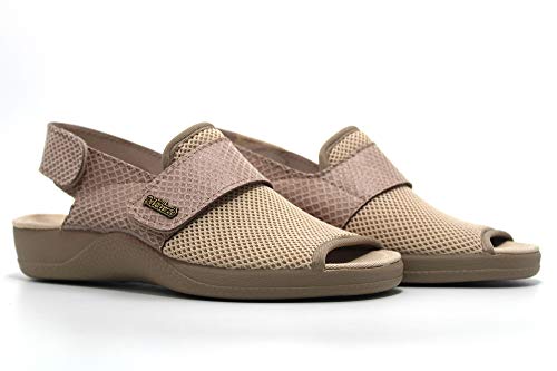 DeValverde - Zapatillas de casa, Ancho Especial, Cierre de velcros, cuña, Tejido de Rejilla, para: Mujer Color: Arena Talla:38
