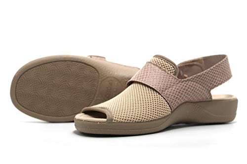 DeValverde - Zapatillas de casa, Ancho Especial, Cierre de velcros, cuña, Tejido de Rejilla, para: Mujer Color: Arena Talla:38