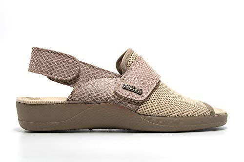 DeValverde - Zapatillas de casa, Ancho Especial, Cierre de velcros, cuña, Tejido de Rejilla, para: Mujer Color: Arena Talla:38