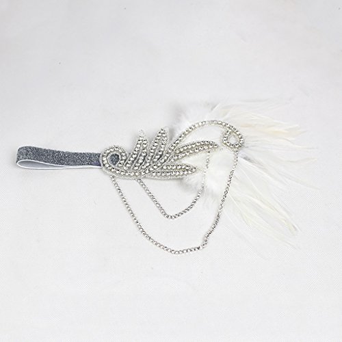 Diadema de Boda Nupical Cinta de Cabeza de Pluma Flapper Tocado Época 1920s Great Tocado Accesorio de Pelo Disfraz Estilo Charleston - Blanco, como se describe